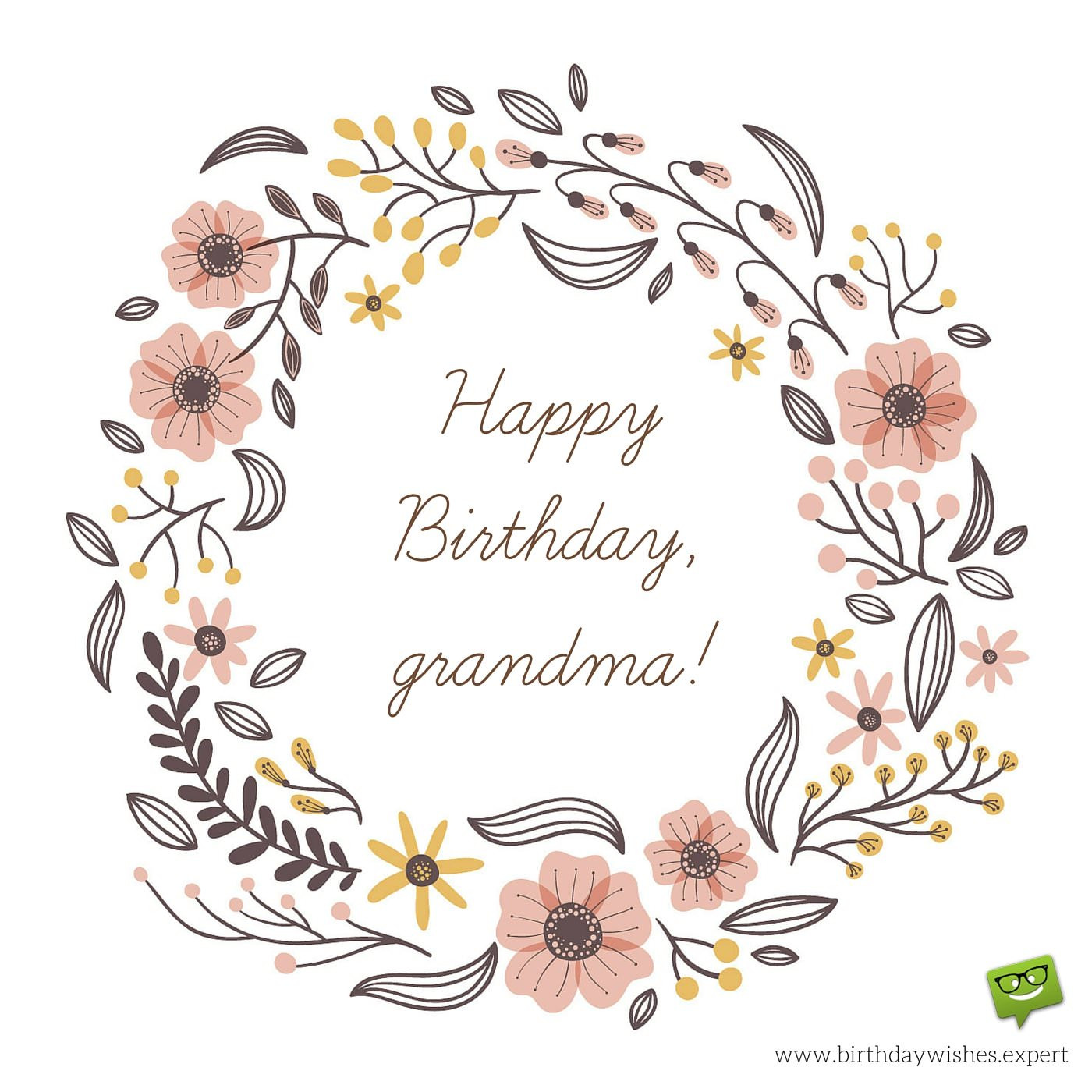 Happy Birthday Grandma Cards
 Happy Birthday Grandma image with hand drawn flowers