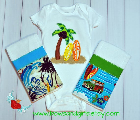 Hawaiian Baby Gifts
 Surf Retro Vintage Hawaiian Baby Gift Set Burp cloths and