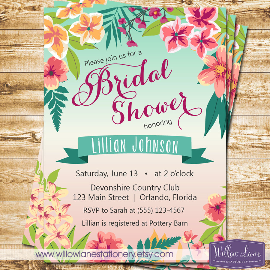 Hawaiian Themed Wedding Invitations
 Tropical Bridal Shower Invitation Island Flowers Hawaiian