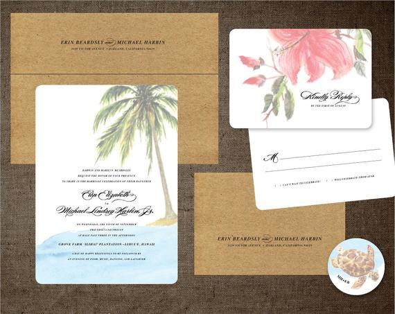 Hawaiian Themed Wedding Invitations
 Palm Tree Wedding Invitations Hibiscus Hawaii Turtle Beach