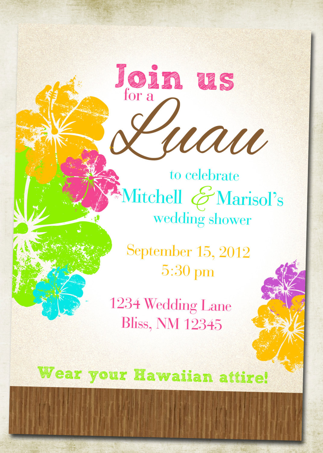 Hawaiian Themed Wedding Invitations
 Luau Hawaiian Themed Invitation