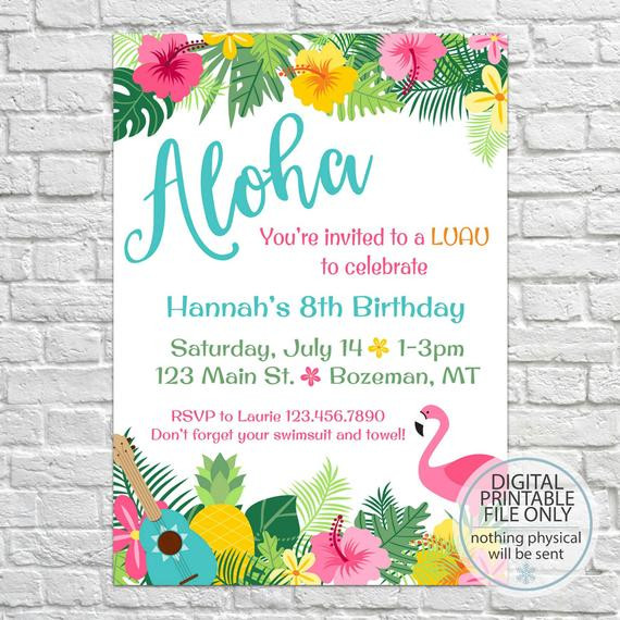Hawaiian Themed Wedding Invitations
 Luau Birthday Invites Aloha Pineapple Invitations Summer