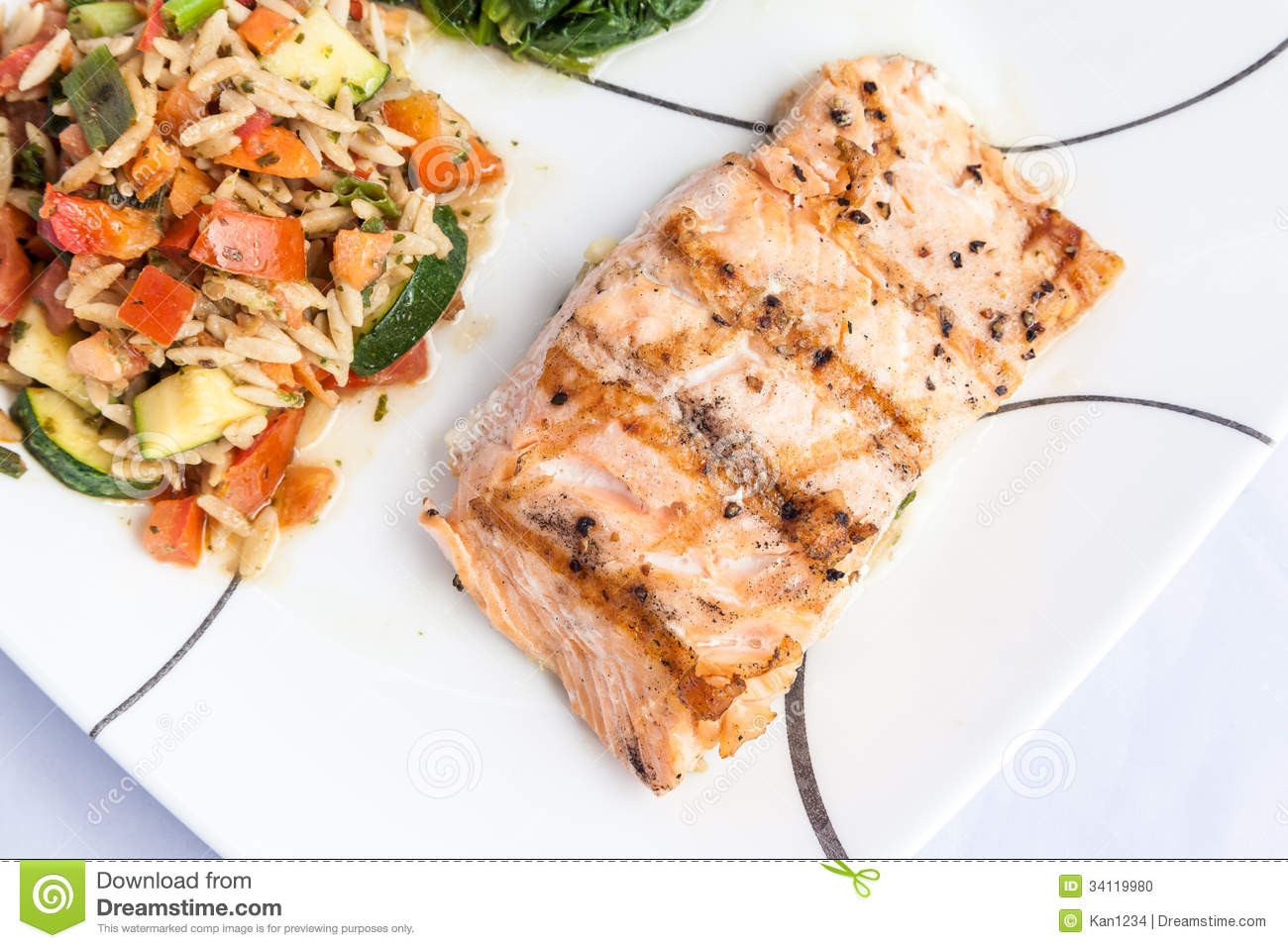 Healthy Side Dishes For Salmon
 Delicious Grill Salmon With Side Dishes Stock