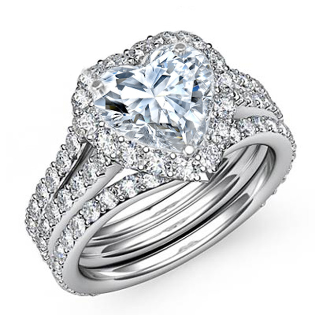 Heart Shaped Wedding Rings
 Engagement Ring Heart Shape Halo Pave Bridal Set ES1094HSBS