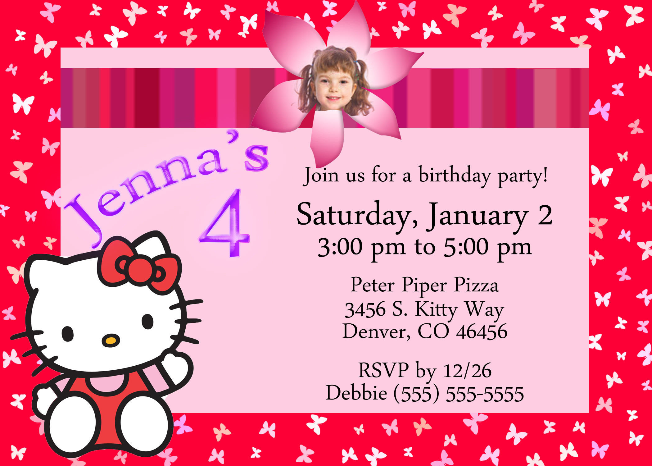 Hello Kitty Birthday Party Invitations
 Hello Kitty Birthday Invitation
