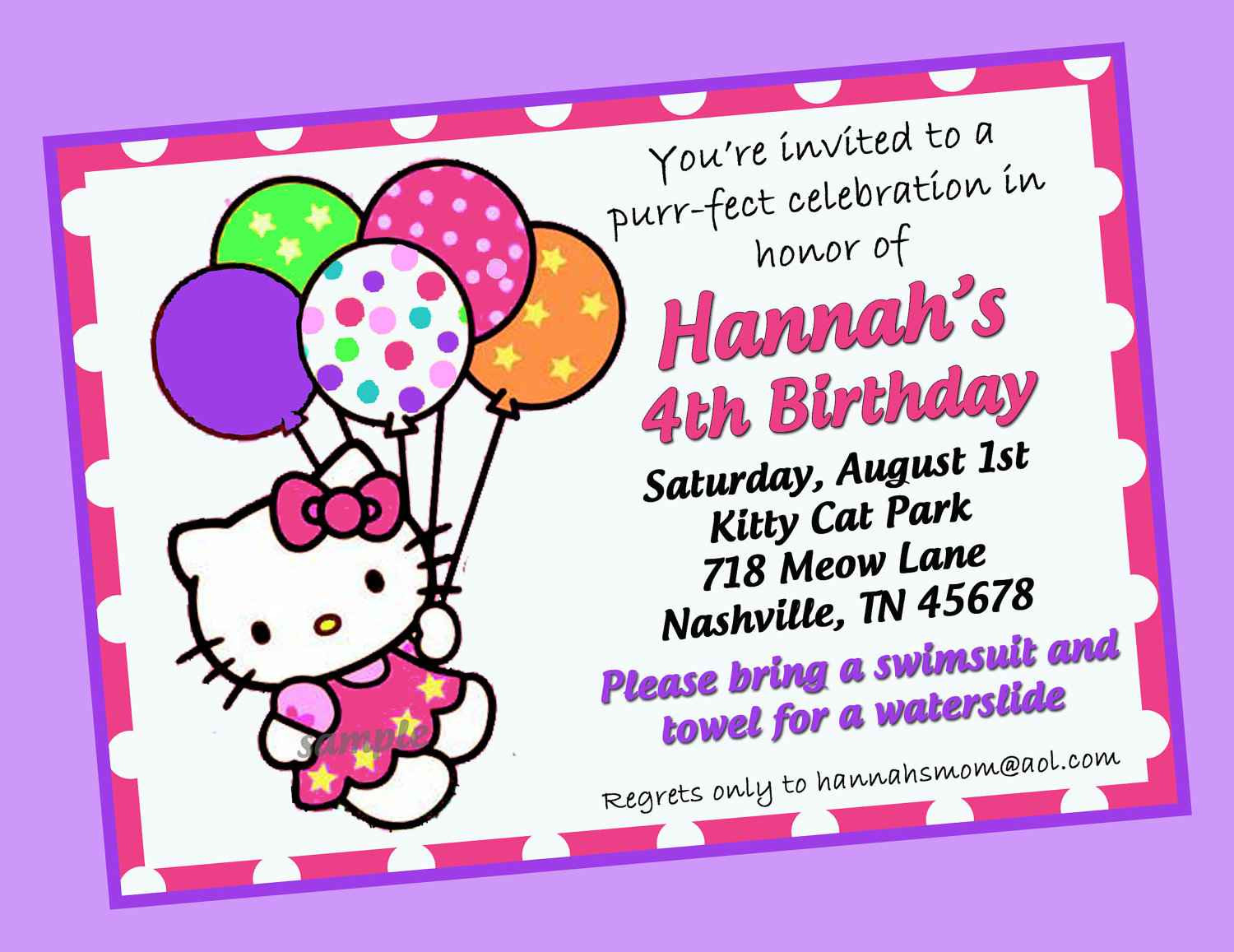 Hello Kitty Birthday Party Invitations
 Hello Kitty Birthday Invitation Card