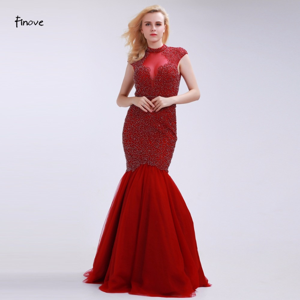 High Neck Prom Dress Hairstyles
 Finove Beading High Neck Evening Dresses 2018 New Styles