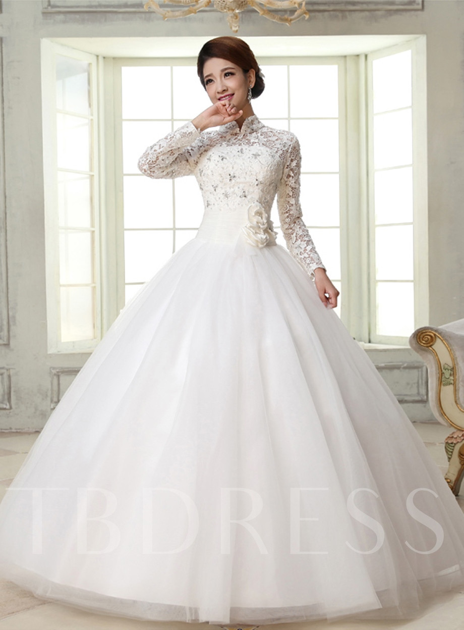 High Neck Wedding Gown
 Ball Gown High Neck Long Sleeves Lace Wedding Dress