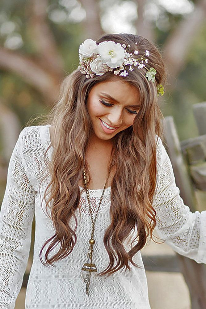 Hippie Wedding Hairstyles
 39 Gorgeous Blooming Wedding Hair Bouquets