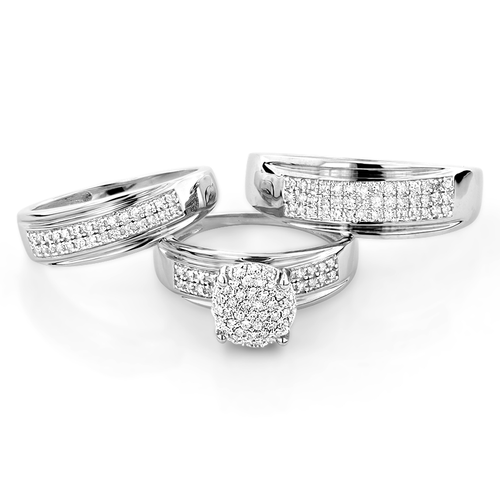 His And Hers Trio Wedding Ring Sets
 10K Gold Engagement Trio Diamond His and Hers Wedding Ring