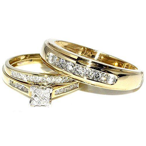 His And Hers Trio Wedding Ring Sets
 Princess Cut Trio Wedding Rings Set His and Hers Diamonds