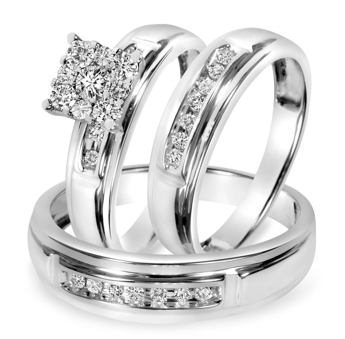 His And Hers Trio Wedding Ring Sets
 1 2 CT T W Diamond Trio Matching Wedding Ring Set 10K