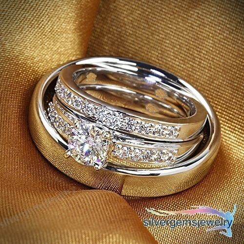 His And Hers Trio Wedding Ring Sets
 Diamond Trio Set His Hers Matching Engagement Ring Wedding