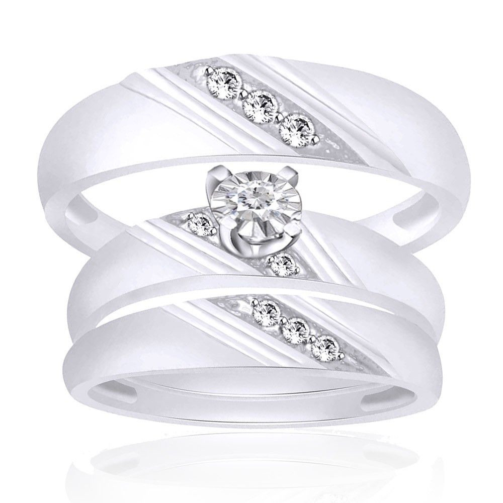 His And Hers Trio Wedding Ring Sets
 10K White Gold His And Hers Mens Womens Diamond Engagement