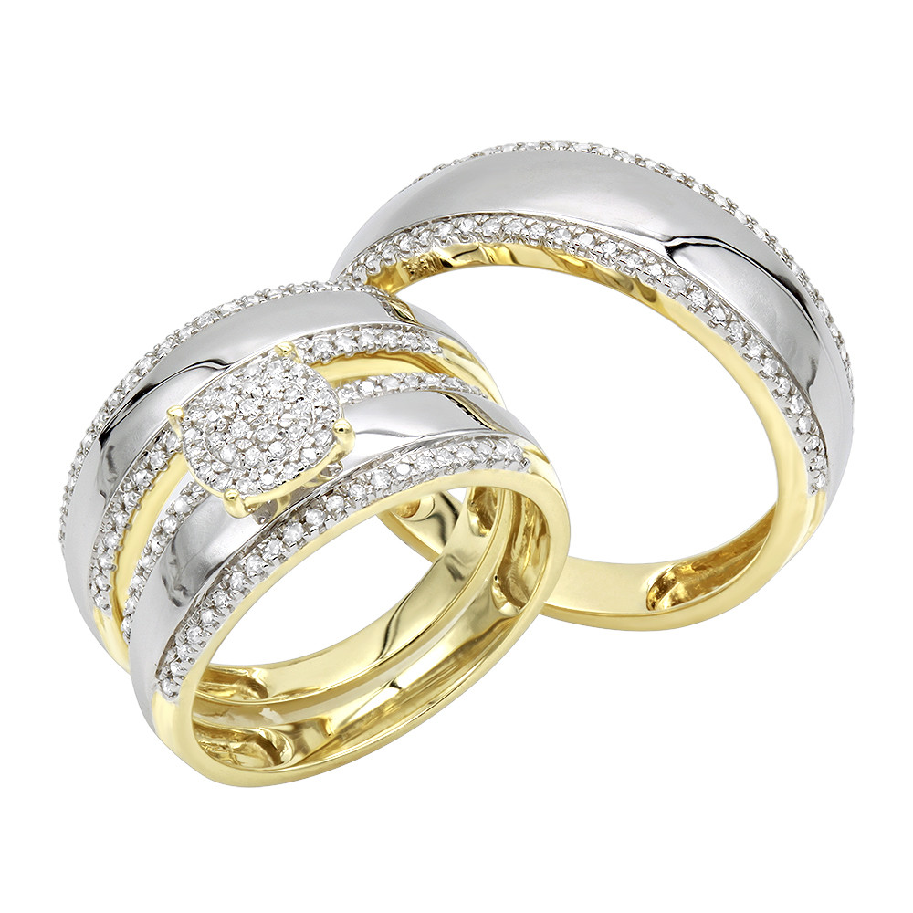 His And Hers Trio Wedding Ring Sets
 10K Gold Engagement His and Hers Trio Diamond Wedding Ring