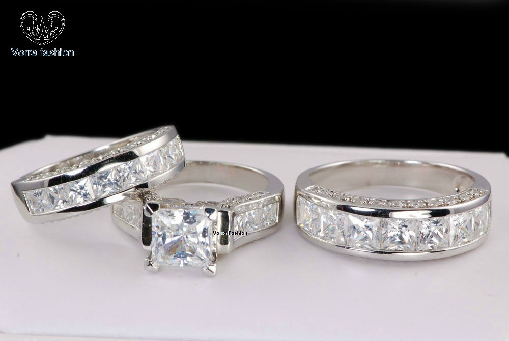 His And Hers Trio Wedding Ring Sets
 10K White Gold His and Her Diamond Engagement Bridal