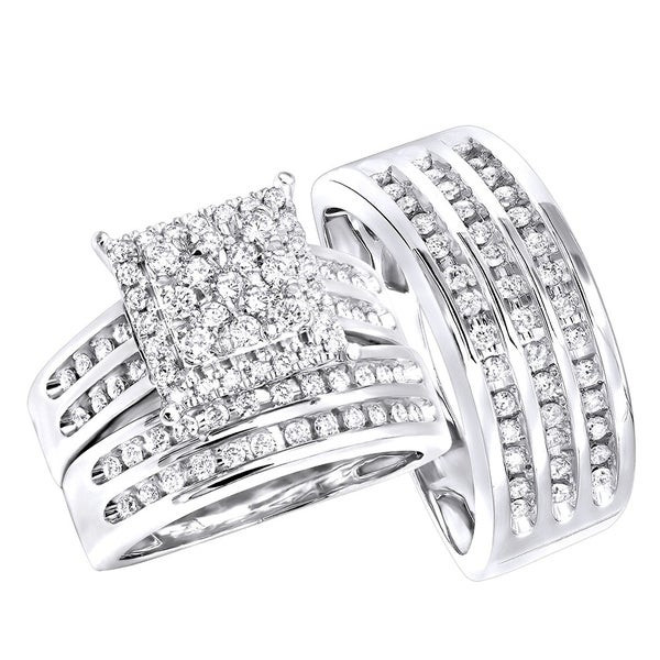 His And Hers Trio Wedding Ring Sets
 Shop His and Hers Diamond Engagement Trio Ring Set 14k