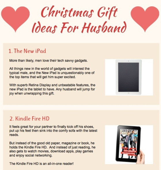 Holiday Gift Ideas For Husband
 Top 5 Christmas Gift Ideas Infographics