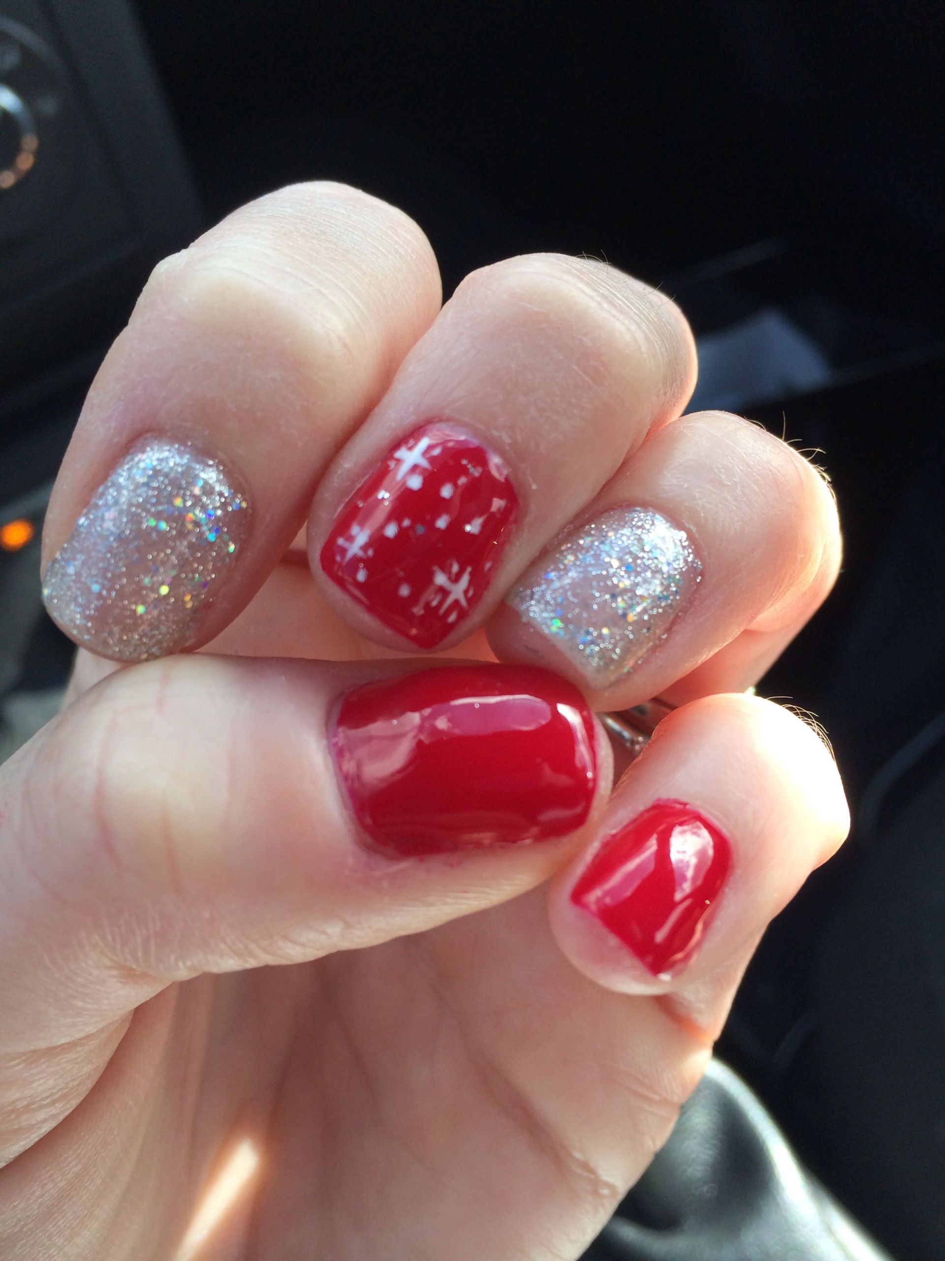Holiday Glitter Nails
 Christmas nails Red Glitter Silver White Design nails