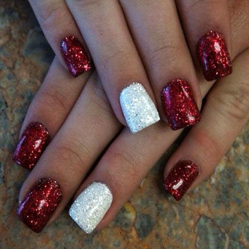Holiday Glitter Nails
 Red And White Glitter Christmas Nail Art s