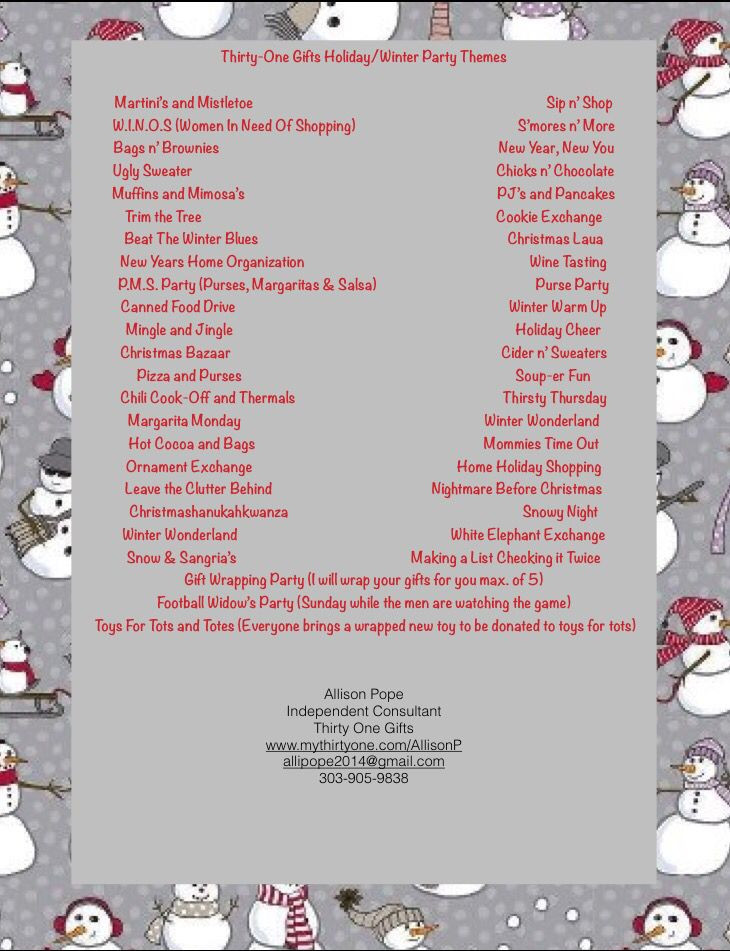 Holiday Party Names Ideas
 Thirty e Gifts Holiday Winter Party Themes