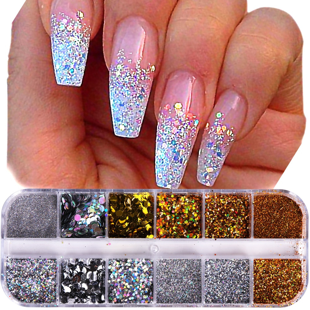 How To Glitter Nails
 1Case Nail Glitter Powder Dust Iridescent Flakies Sequins