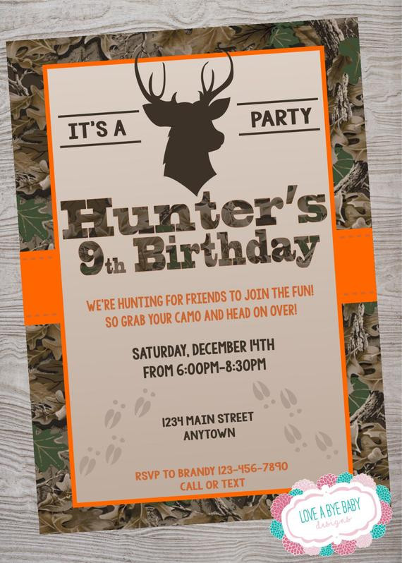 Hunting Birthday Invitations
 Hunting Deer Camo birthday baby shower party invitation