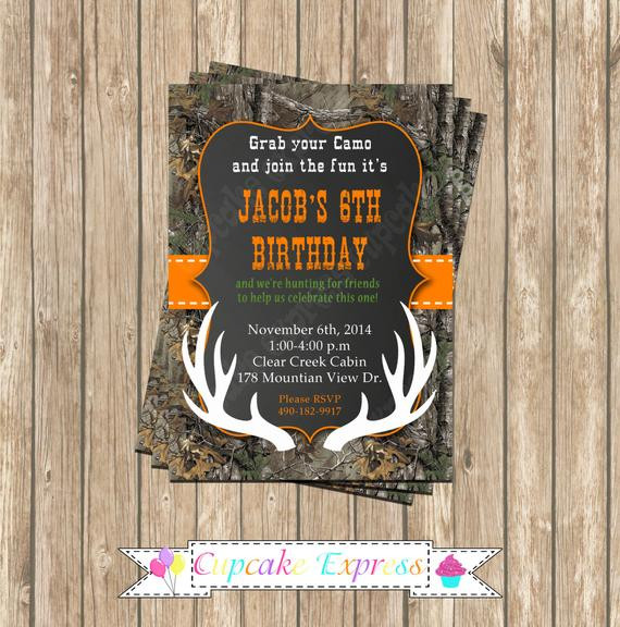 Hunting Birthday Invitations
 Camo Boy Hunting deer 4 Birthday Party PRINTABLE Invitation