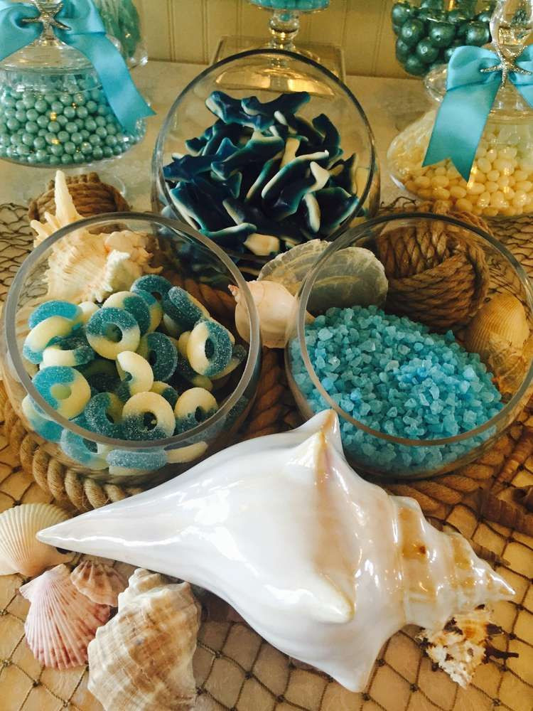 Ideas For A Beach Theme Party
 Delicious candy display at a beach themed wedding party