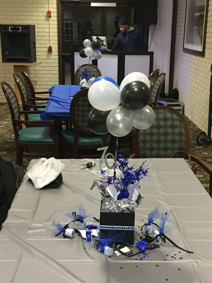 Ideas For Male Graduation Party
 70th birthday centerpieces blue black white and silver