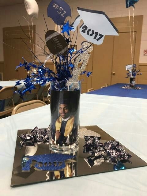 Ideas For Male Graduation Party
 Graduation centerpiece with grad picture and cut outs