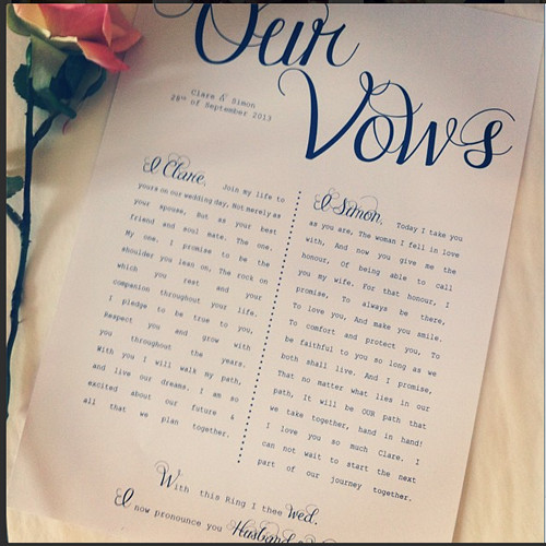 Ideas For Wedding Vows
 Wedding Vows printed with your personal wording Perfect
