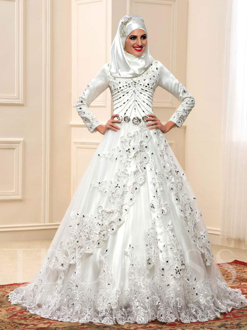 Islamic Wedding Dresses
 Appliques Sequins Beading Muslim Wedding Dress Tbdress