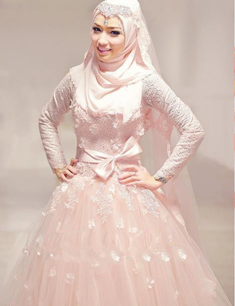 Islamic Wedding Dresses
 New Arrival Long Sleeve High Neck Islamic Wedding Dress