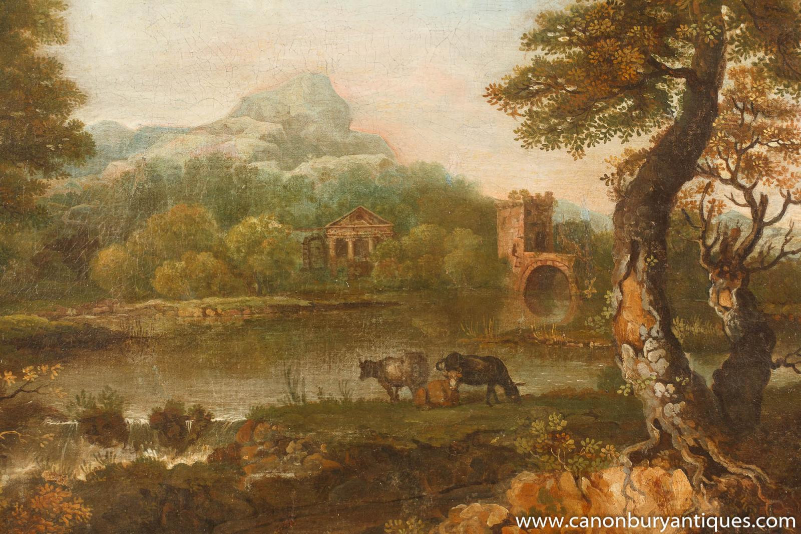 Italian Landscape Painting
 Antique Italian Tuscan Landscape Oil Painting 18th Century
