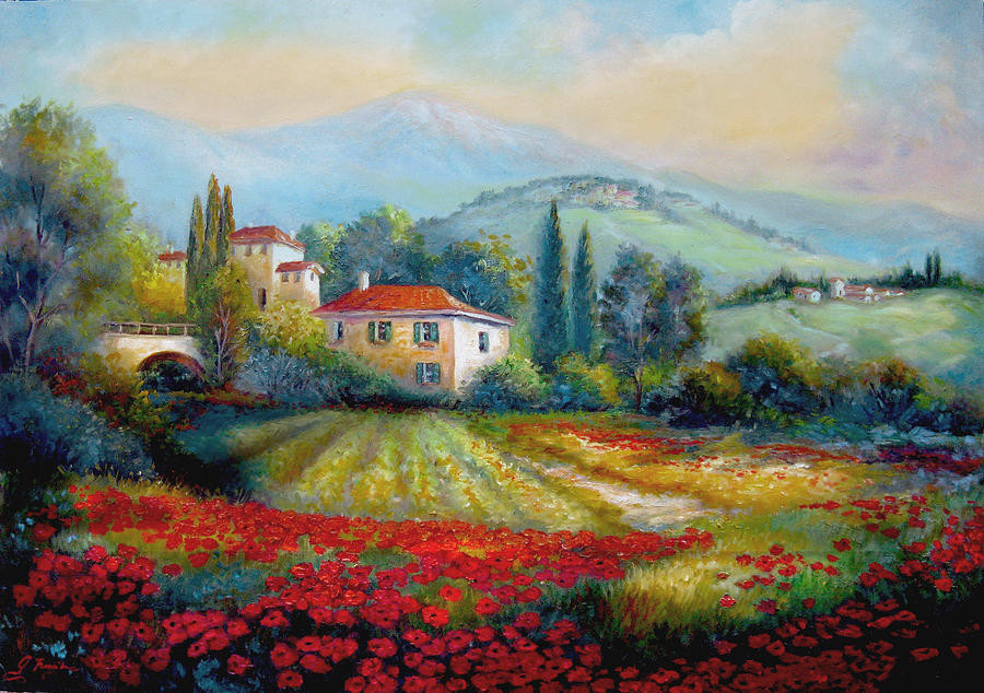 Italian Landscape Painting
 Poppy Fields Italy Painting by Regina Femrite