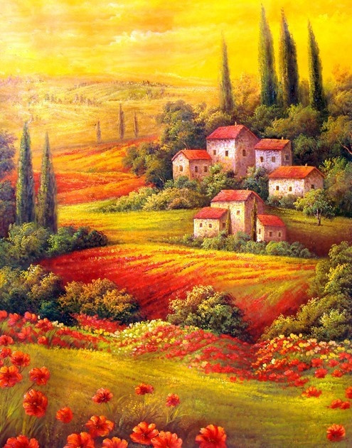 Italian Landscape Painting
 Hand Painted Canvas Wall Art Decor Very Beautiful