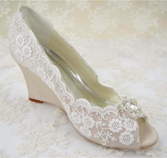 Ivory Lace Wedding Shoes
 Rhinestones Bridal Shoes Women s Wedding Shoes Wedges