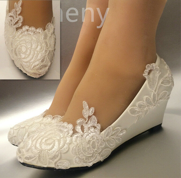 Ivory Shoes For Wedding
 White light ivory lace Wedding shoes flat low high heel