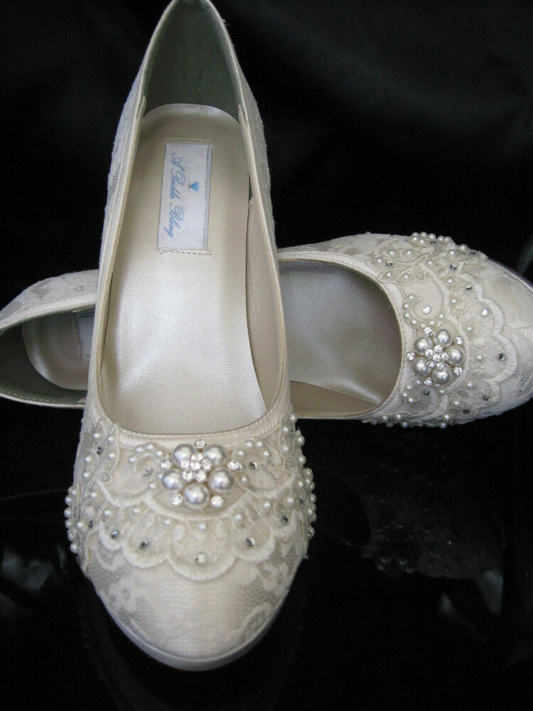 Ivory Wedding Shoes With Pearls
 Lace Wedding Shoes Ivory Wedding Shoes with Lace Pearls