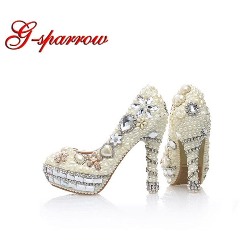 Ivory Wedding Shoes With Pearls
 Ivory Pearls Silver Rhinestone Bridal Wedding Shoes