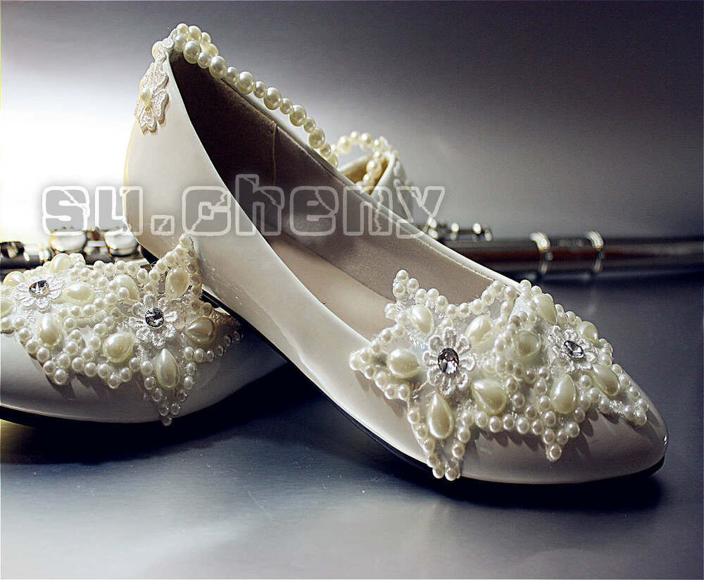 Ivory Wedding Shoes With Pearls
 Ivory white lace Wedding shoes pearls ankle trap Bridal