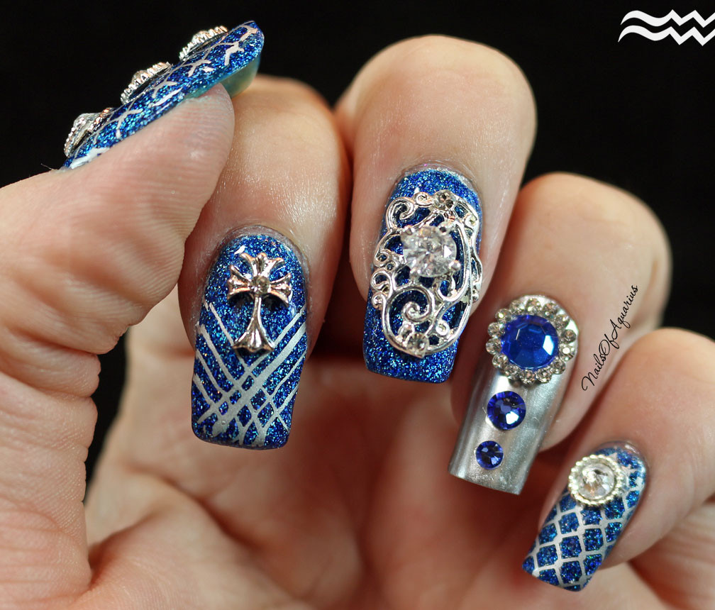 Jeweled Nail Art
 Sapphire Splendor Jeweled Nail Art Design feat Daily Charme