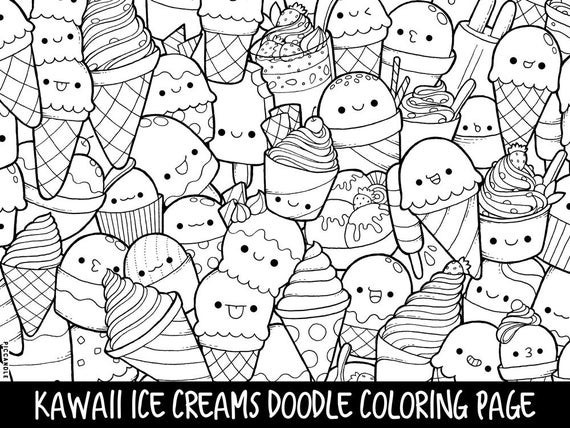 Kawaii Coloring Pages Printable
 Ice Creams Doodle Coloring Page Printable Cute Kawaii