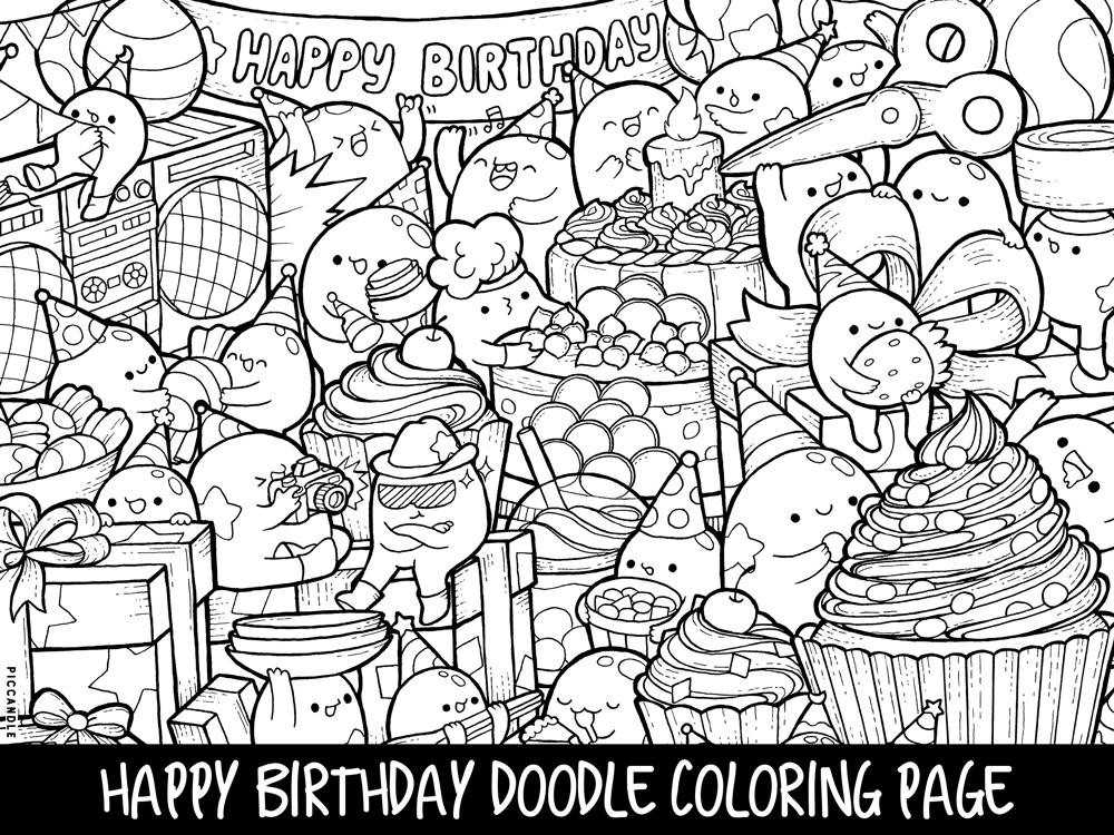 Kawaii Coloring Pages Printable
 Happy Birthday Doodle Coloring Page Printable Cute Kawaii