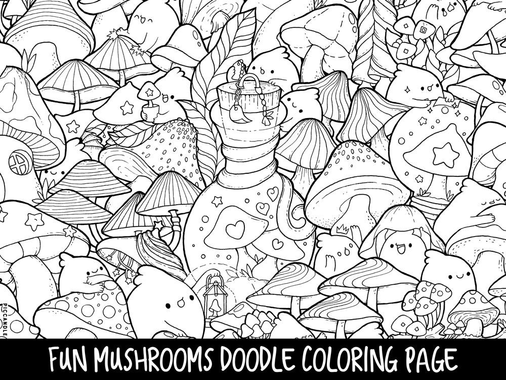 Kawaii Coloring Pages Printable
 Mushrooms Doodle Coloring Page Printable Cute Kawaii