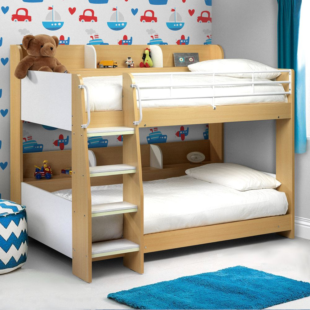 Kids Bunk Beds With Storage
 Domino Maple and White Finish Wooden and Metal Kids