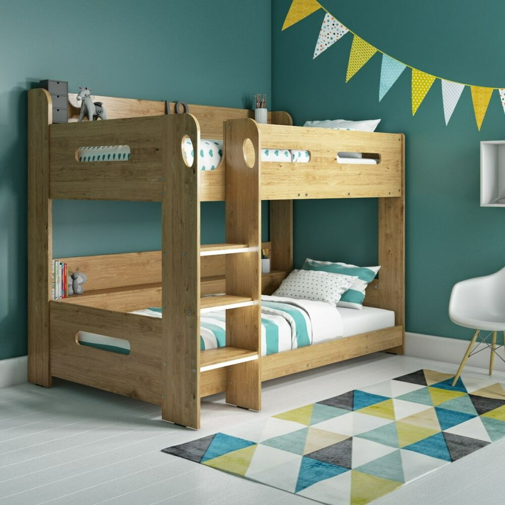 Kids Bunk Beds With Storage
 Modern Kids Oak Bunk Bed Storage Shelves