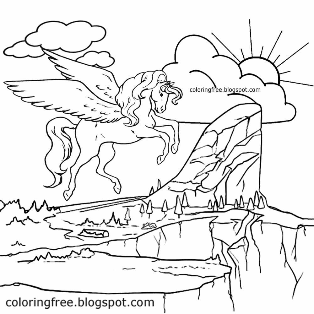 Kids Coloring Page Unicorn
 Printable Unicorn Drawing Mythical Coloring Book