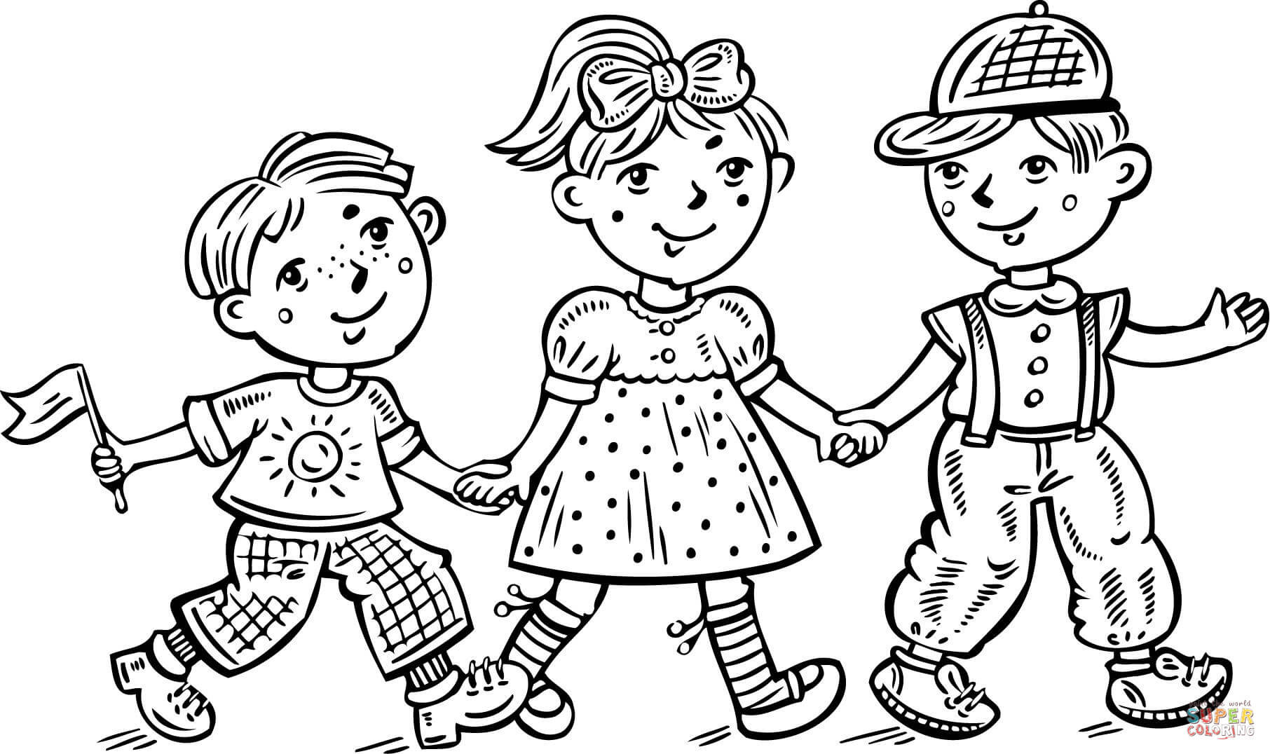 Kids Coloring Pages For Boys
 Children Boys and a Girl Celebrating coloring page